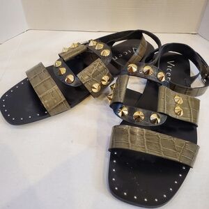 Vicenza Olive, Gold and Black Studded Sandals Sz 8